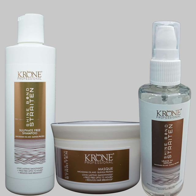 Krone Professional Shine Bond Sulphate-Free Hair Care Trio For Smooth, Straight & Frizz-Free Hair (Shampoo 250ml + Masque 200ml + Serum 100ml)