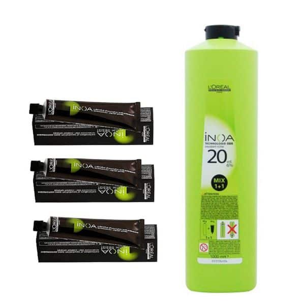 L'Oréal Professionnel INOA No.1 Black Hair Colour (3 x 60g) with 20 Vol 6% Developer 1000ml Combo