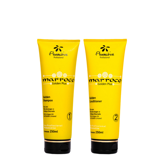 Floractive Profissional Marroco Golden Plus Shampoo & Conditioner Combo 250ml Each | Hydration & Repair Hair Care Duo