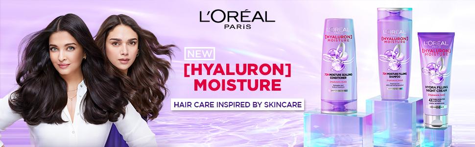 L'Oreal Paris Moisture Filling Shampoo, With Hyaluronic Acid, For Dry &  Dehydrated Hair, Adds Shine & Bounce, Hyaluron Moisture 72H, 180ml