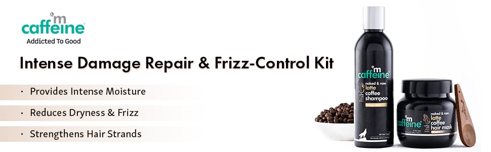 mCaffeine Intense Damage Repair Frizz Control Kit Latte Shampoo Hair Mask Combo