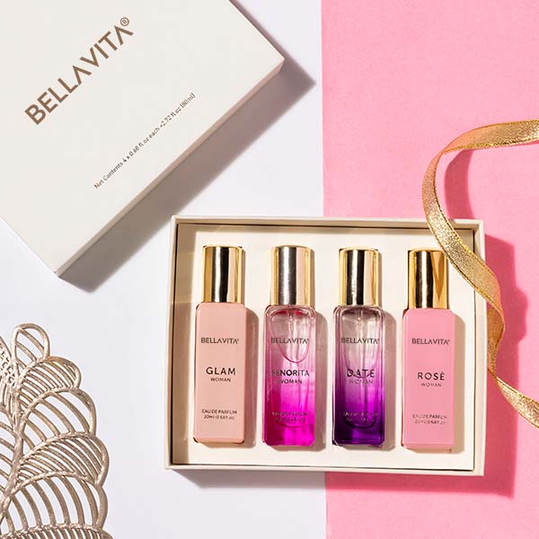 Bella Vita Luxury Women Perfume Gift Set 4 x 20ml | Date, Senorita, Glam & Rose Eau De Parfum Collection