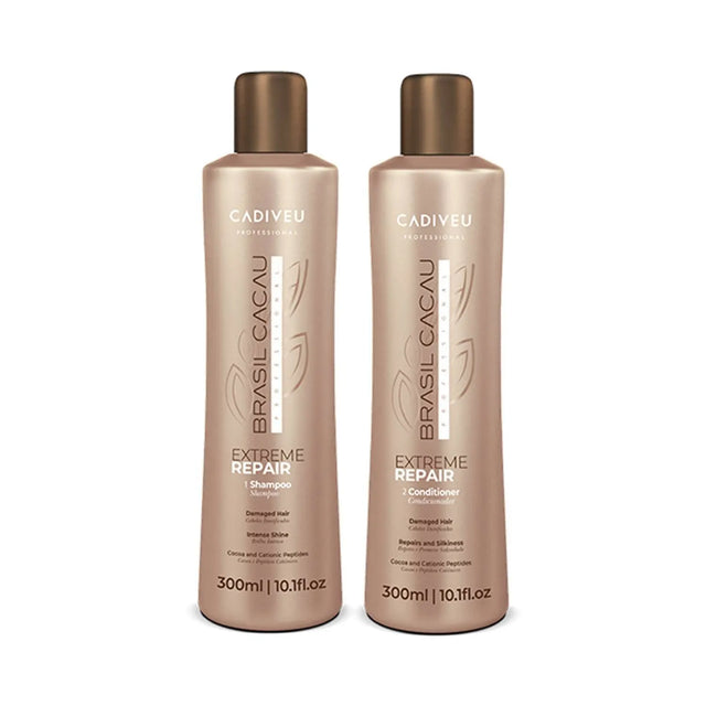 Cadiveu Brasil Cacau Extreme Repair Shampoo & Conditioner Combo for Damaged Hair (300ml Each)