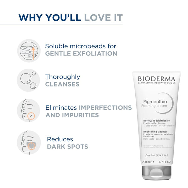 Bioderma Pigmentbio Foaming Cream Brightening Exfoliating Cleanser For Dark Spots & Uneven Skin Tone 200ml