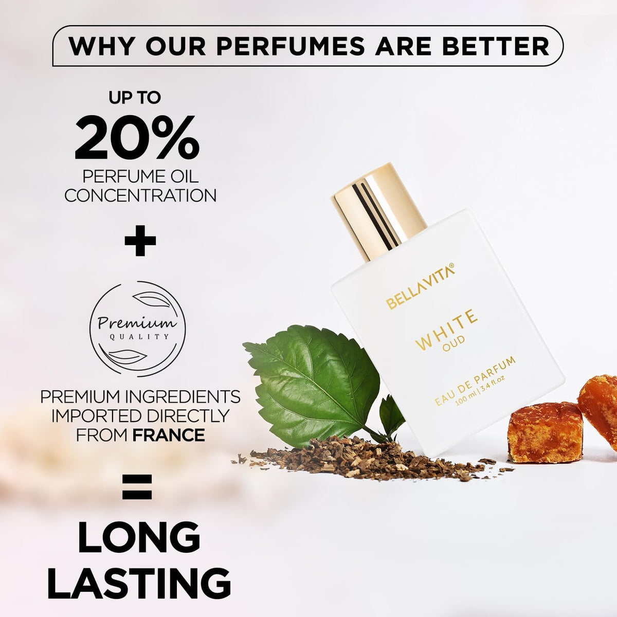 Bella Vita White Oud Eau De Parfum For Men & Women Long Lasting Luxury Oud Fragrance 100ml