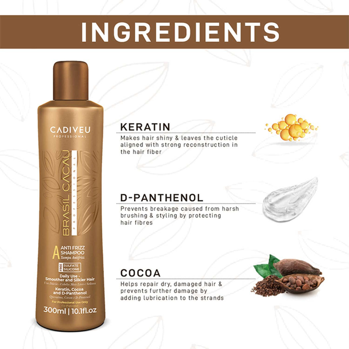 Cadiveu Brasil Cacau Anti Frizz Sulfate Free Shampoo for Smooth Hair 300ml