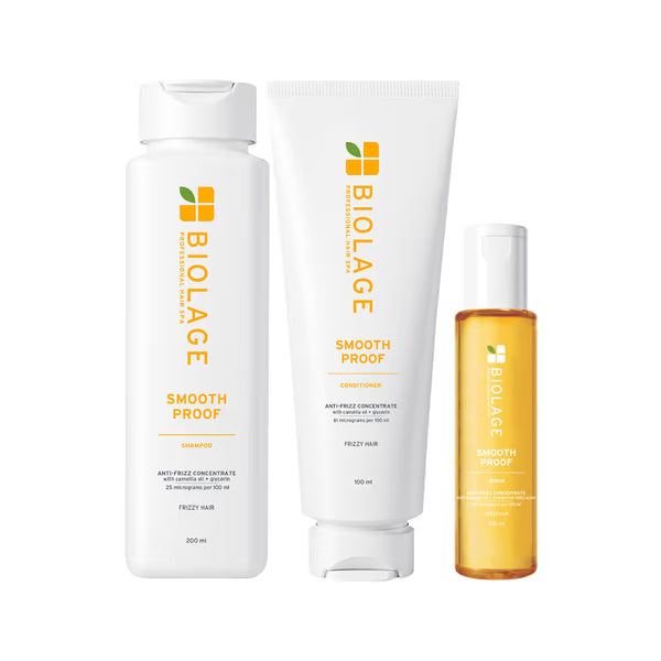 Biolage Smoothproof Shampoo Conditioner & Serum Trio for Frizz Control & Smooth Hair (400g+100ml+100ml)