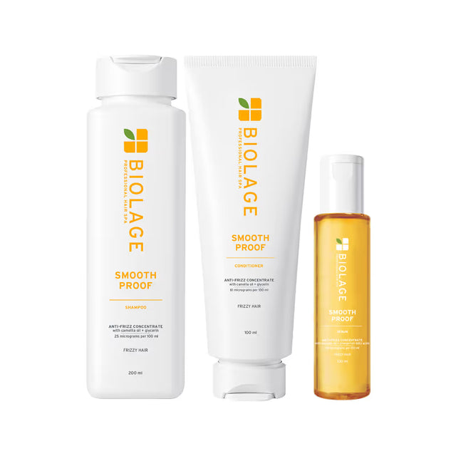 Biolage Smoothproof Shampoo Conditioner & Serum Trio for Frizz Control & Smooth Hair (400g+100ml+100ml)