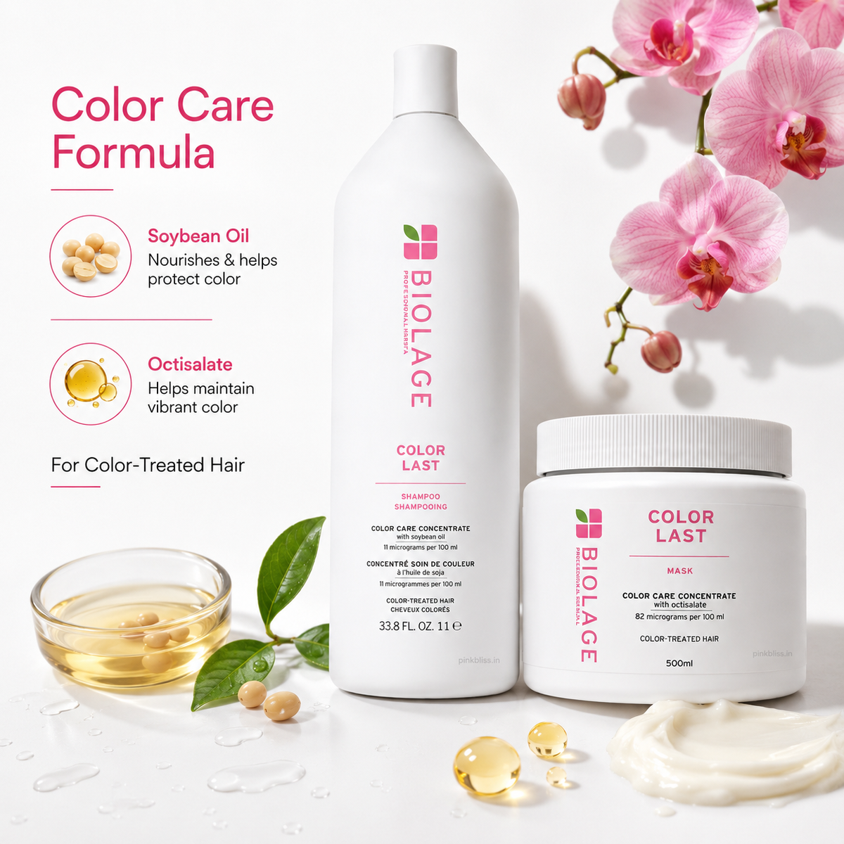 Biolage ColorLast Shampoo 1000ml & Color Protecting Hair Masque 490g Combo For Color-Treated Hair