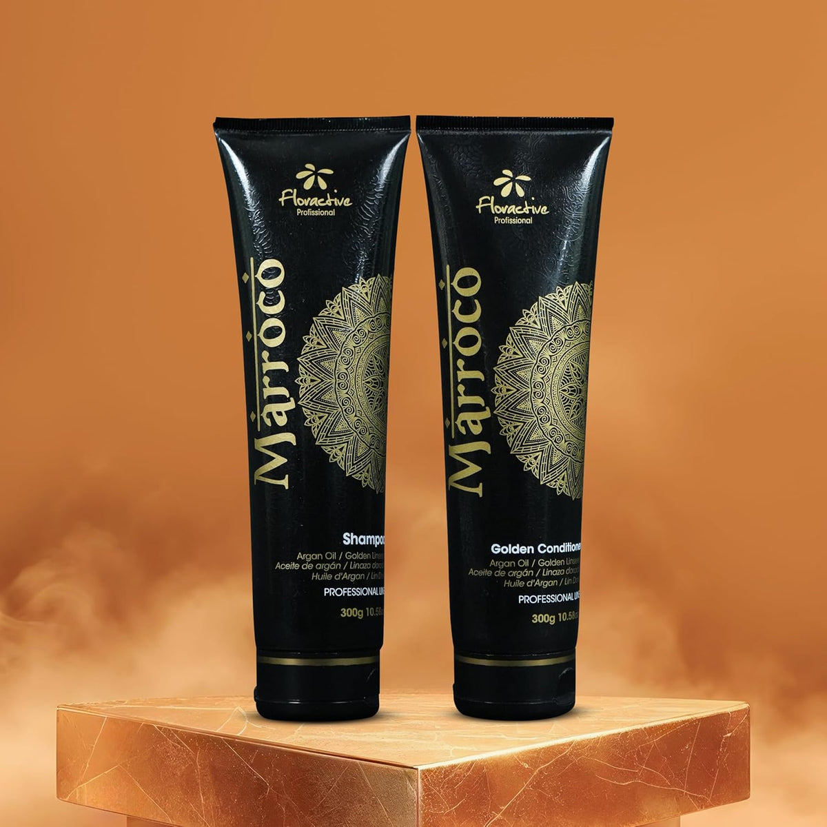 Floractive Profissional Marroco Golden Shampoo & Conditioner 300ml Each | Hydrating Hair Care for Dry, Damaged & Chemically Treated Hair