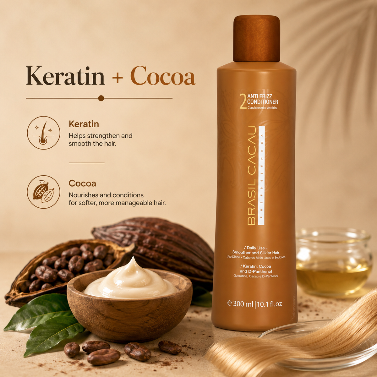 Cadiveu Brasil Cacau Anti Frizz Conditioner for Smooth & Frizz-Free Hair 300ml