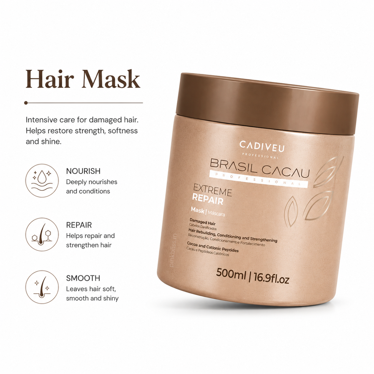 Cadiveu Brasil Cacau Extreme Repair Hair Mask for Damaged Hair 500ml