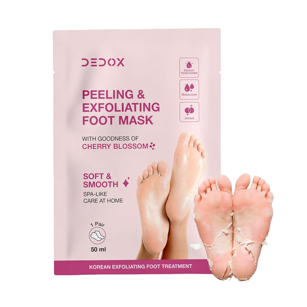 DEDOX Foot Peel Mask with Glycolic Acid – 50ml Pair | Exfoliating Foot Mask for Rough, Dry & Cracked Heels