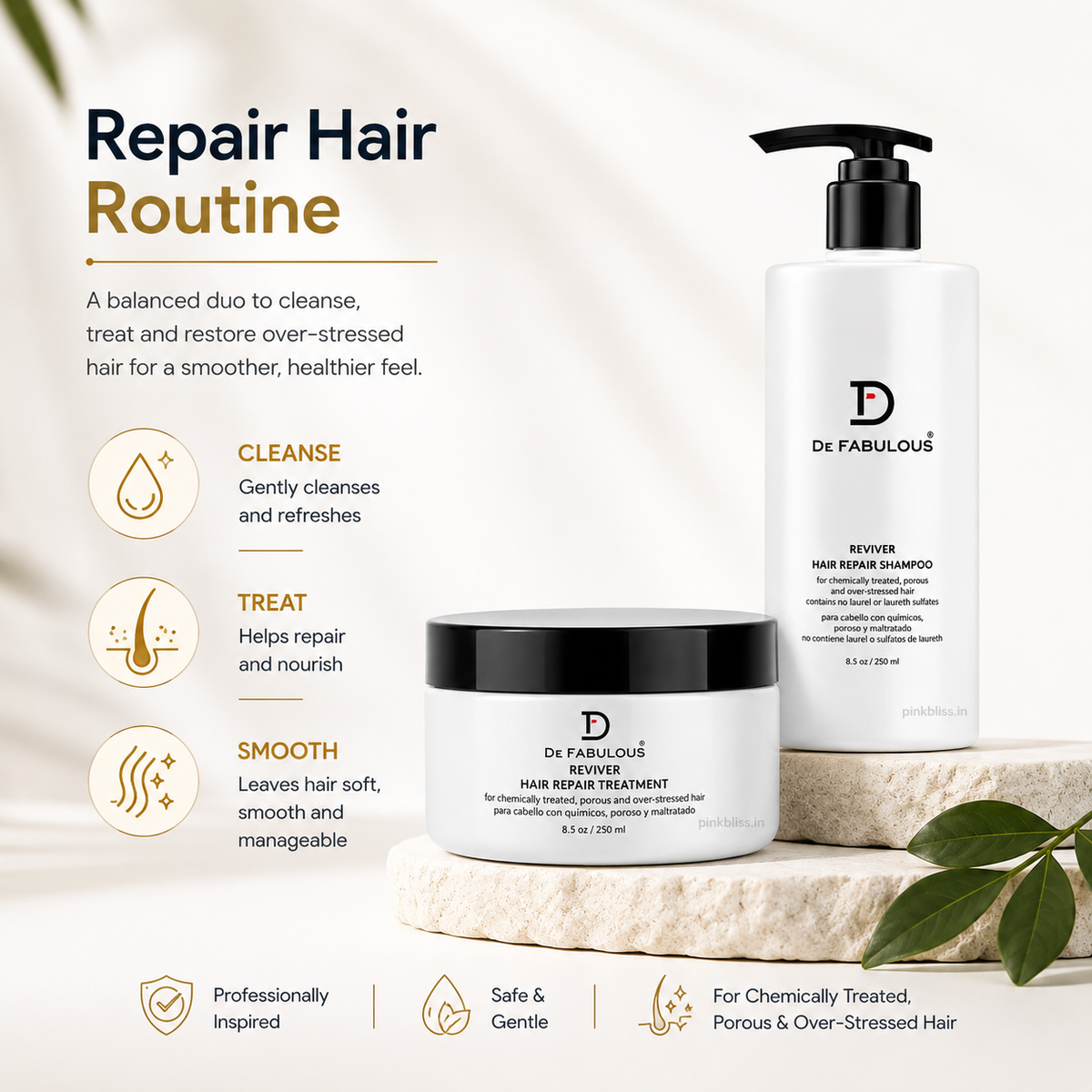 De Fabulous Reviver Hair Repair Shampoo & Treatment Mask Combo 250ml Each