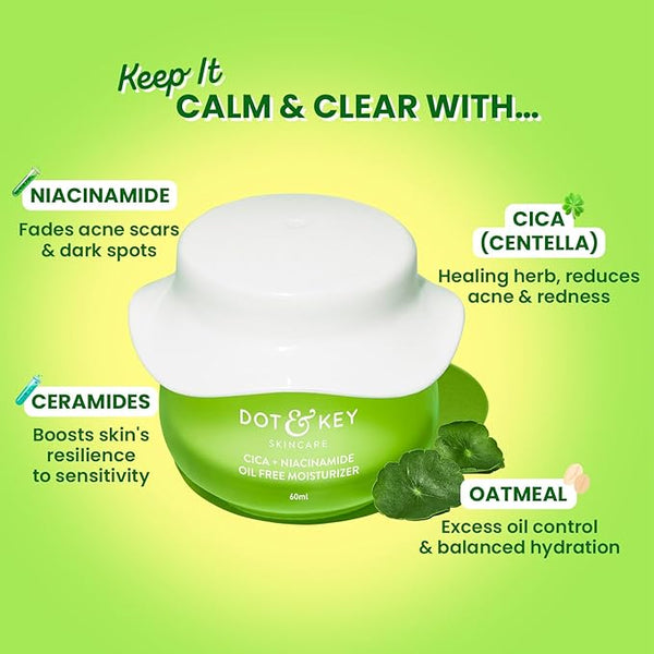 Dot & Key Cica Calming Oil-Free Moisturizer with Niacinamide for Oily & Acne-Prone Skin 60ml