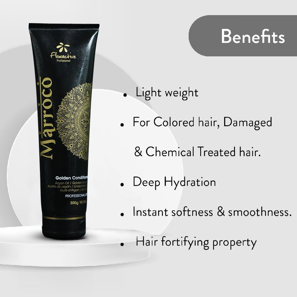 Floractive Professional Marroco Golden Conditioner 300ml | Hydrating Conditioner for Dry, Frizzy & Chemically Treated Hair