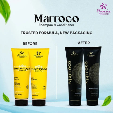 Floractive Profissional Marroco Shampoo 300ml & Golden Plus Conditioner 250ml Duo | Hydrating Hair Care for Dry, Damaged & Chemically Treated Hair