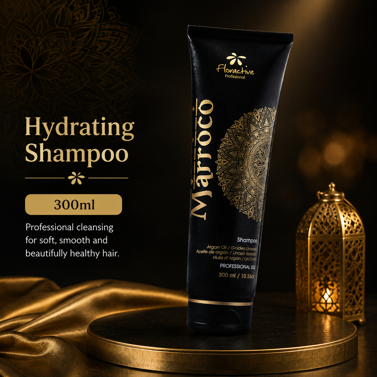 Floractive Profissional Marroco Golden Shampoo 300ml | Hydrating Shampoo for Dry, Damaged & Chemically Treated Hair