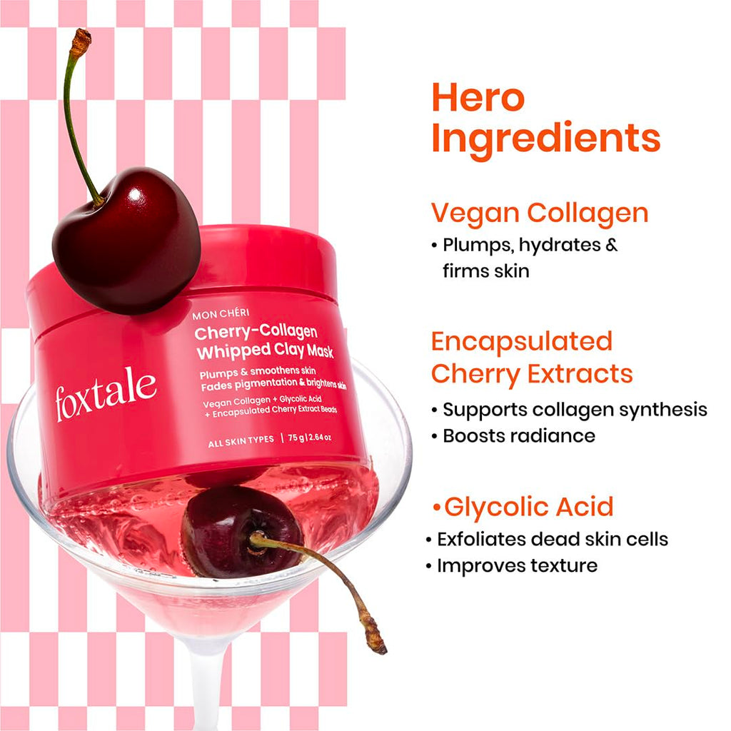 Foxtale Cherry-Collagen Whipped Clay Mask 75g | Pore Detox, Gentle Exfoliation & Glow Boost Face Mask