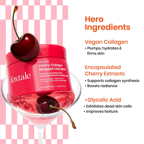 Foxtale Cherry-Collagen Whipped Clay Mask 75g | Pore Detox, Gentle Exfoliation & Glow Boost Face Mask