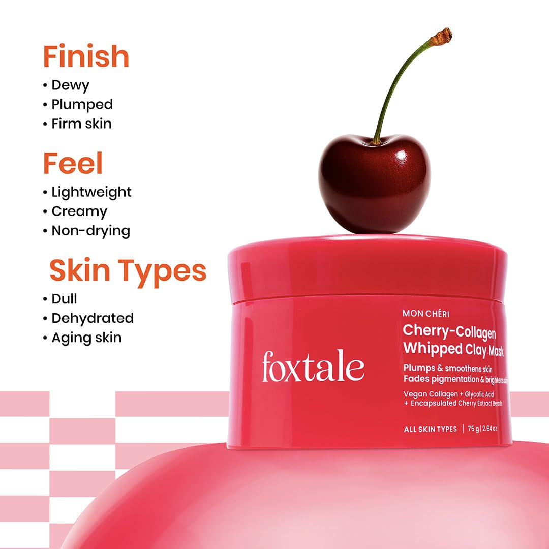 Foxtale Cherry-Collagen Whipped Clay Mask 75g | Pore Detox, Gentle Exfoliation & Glow Boost Face Mask