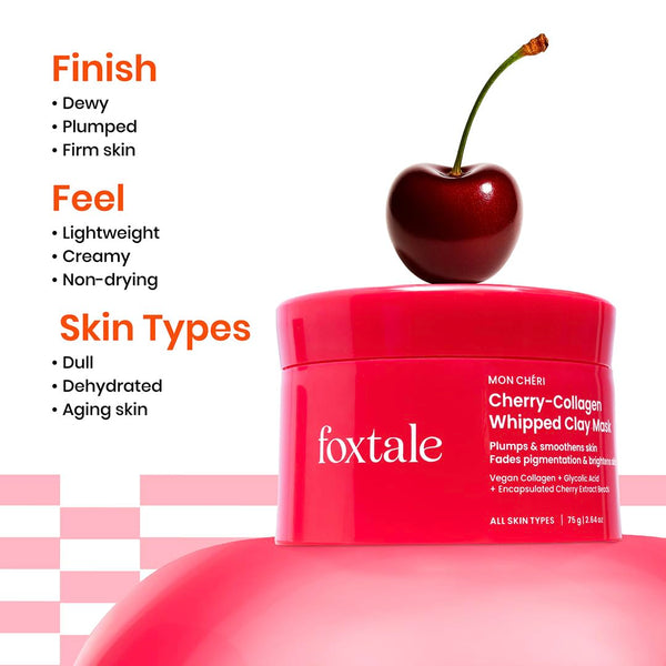 Foxtale Cherry-Collagen Whipped Clay Mask 75g | Pore Detox, Gentle Exfoliation & Glow Boost Face Mask
