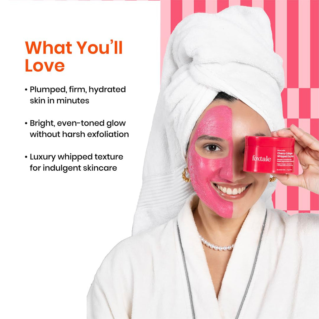 Foxtale Cherry-Collagen Whipped Clay Mask 75g | Pore Detox, Gentle Exfoliation & Glow Boost Face Mask