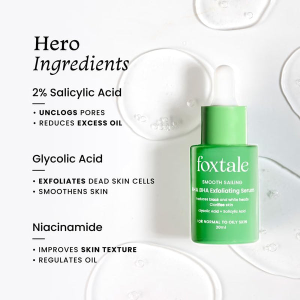 Foxtale Salicylic Acid AHA BHA Exfoliating Serum For Reduces Blackheads & Whiteheads 30ml