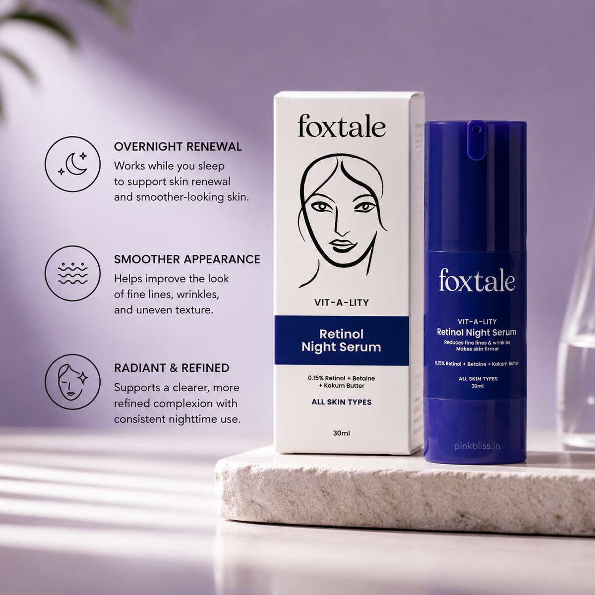 Foxtale 0.15% Retinol Face Serum 30ml | Anti-Aging Serum for Fine Lines, Wrinkles & Collagen Support