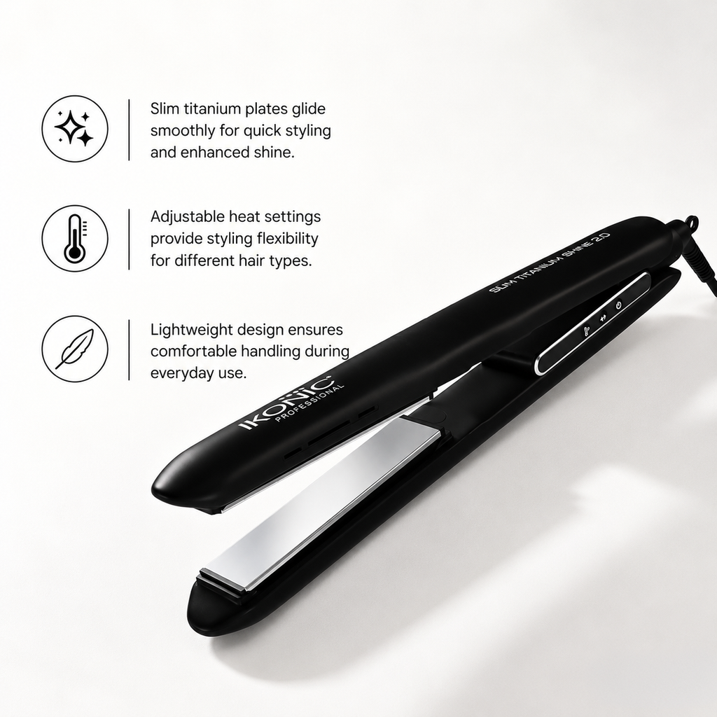 IKONIC Slim Titanium Shine 2.0 Hair Straightener For Smooth, Shiny & Frizz-Free Styling