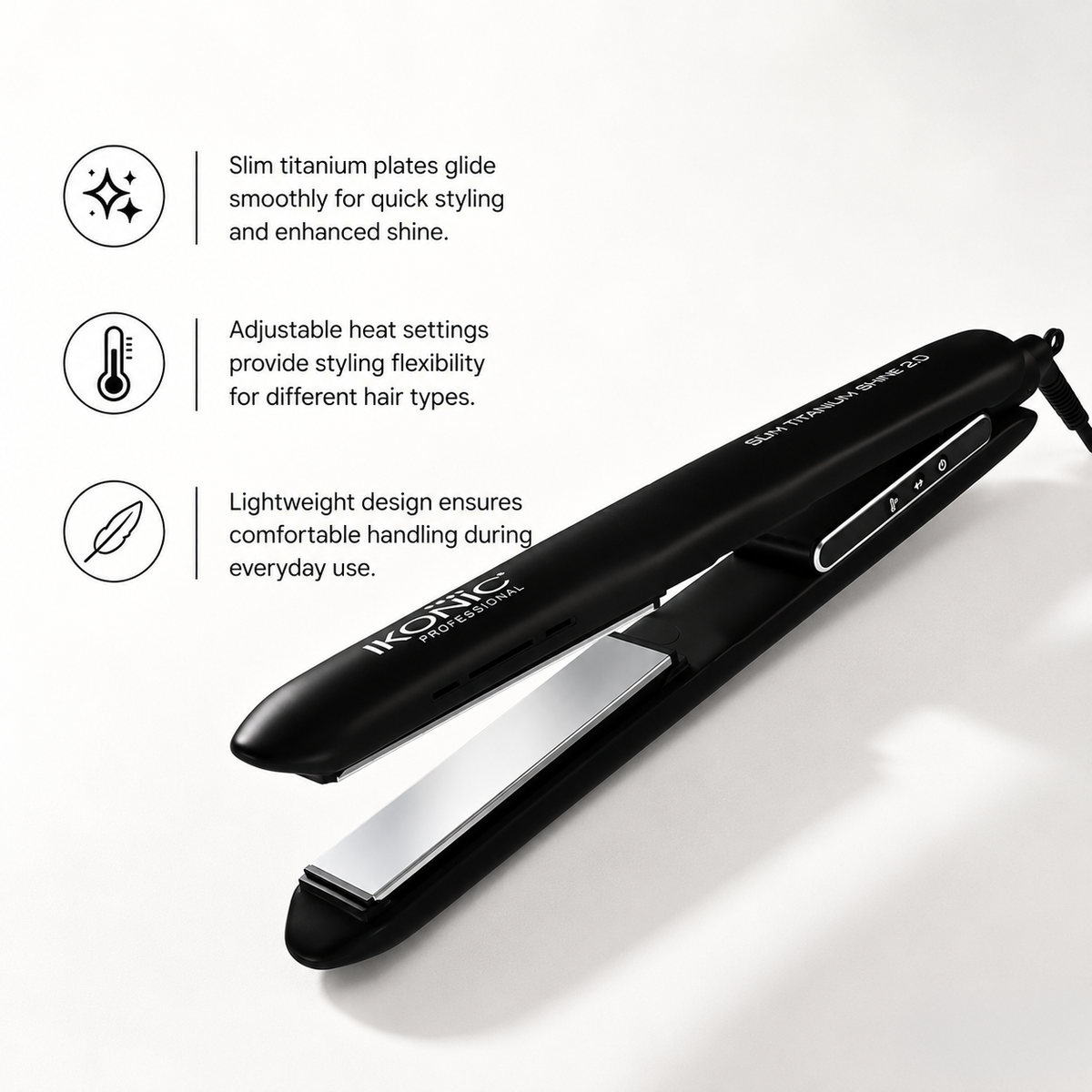 IKONIC Slim Titanium Shine 2.0 Hair Straightener For Smooth, Shiny & Frizz-Free Styling