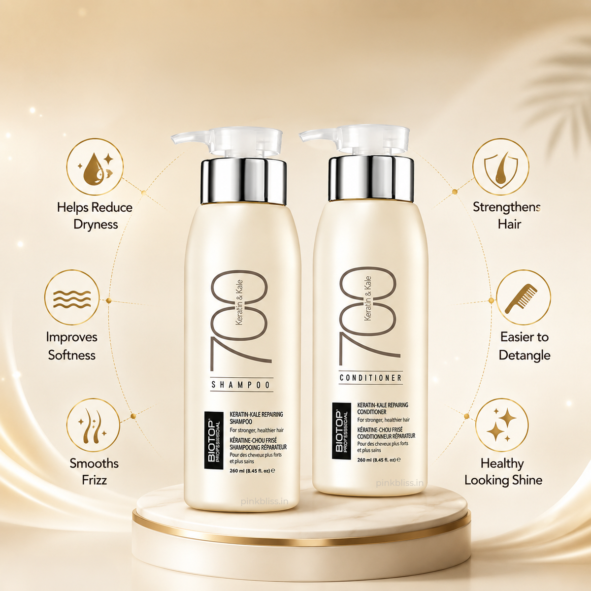 Biotop Professional 700 Keratin & Kale Shampoo & Conditioner Combo for Damaged Hair (250ml Each)