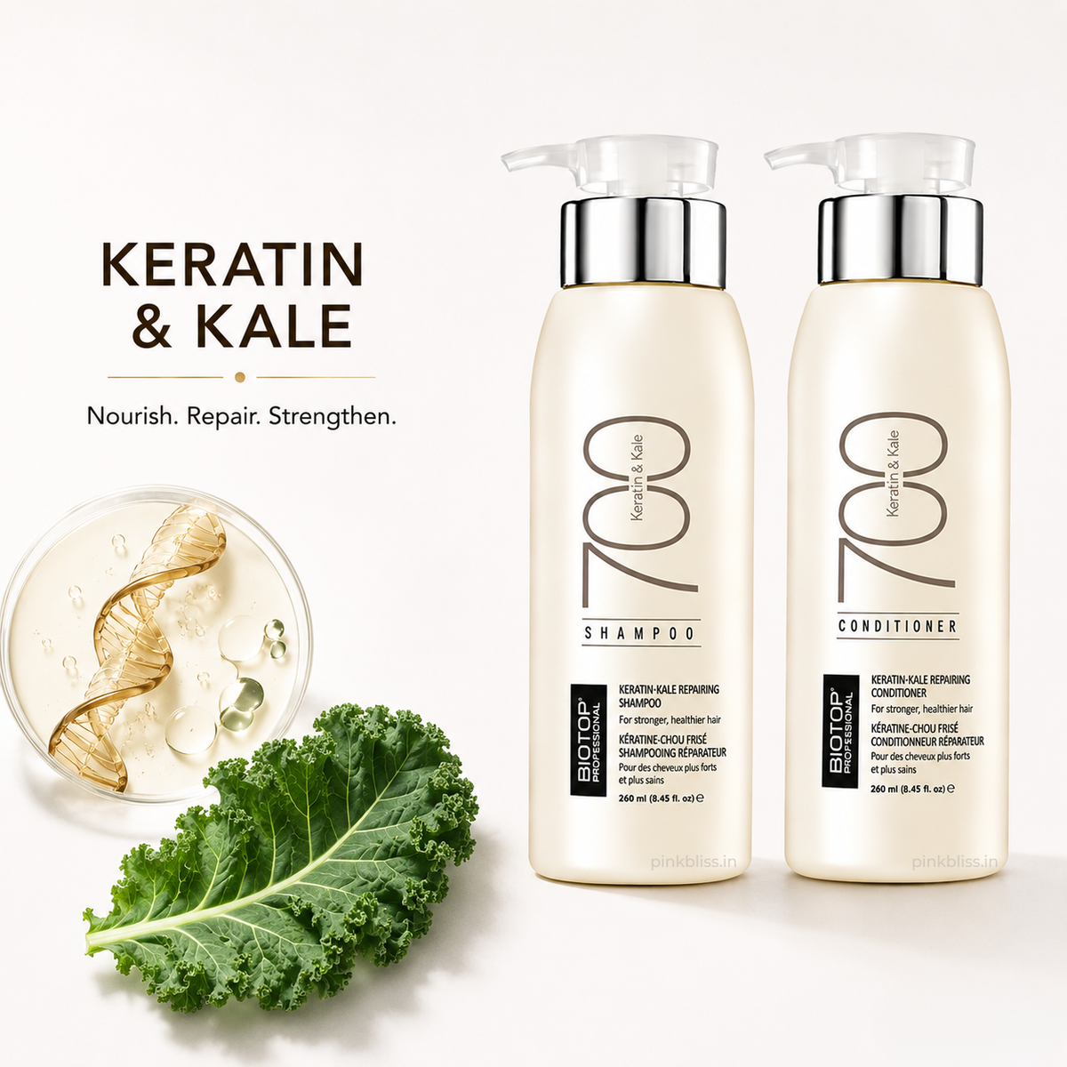 Biotop Professional 700 Keratin & Kale Shampoo & Conditioner Combo for Damaged Hair (250ml Each)