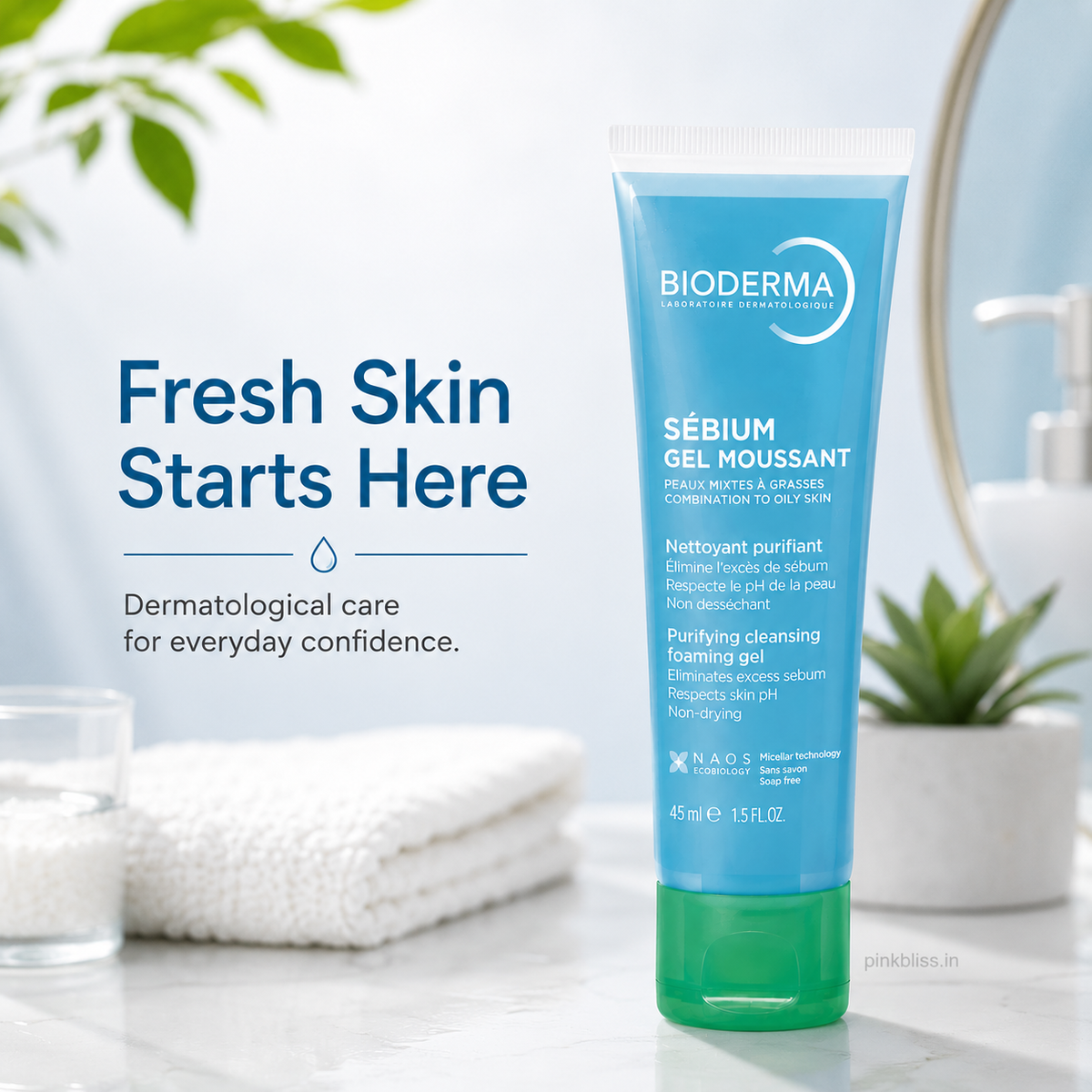 Bioderma Sebium Gel Moussant Purifying Foaming Cleanser For Oily, Combination & Acne-Prone Skin 45ml