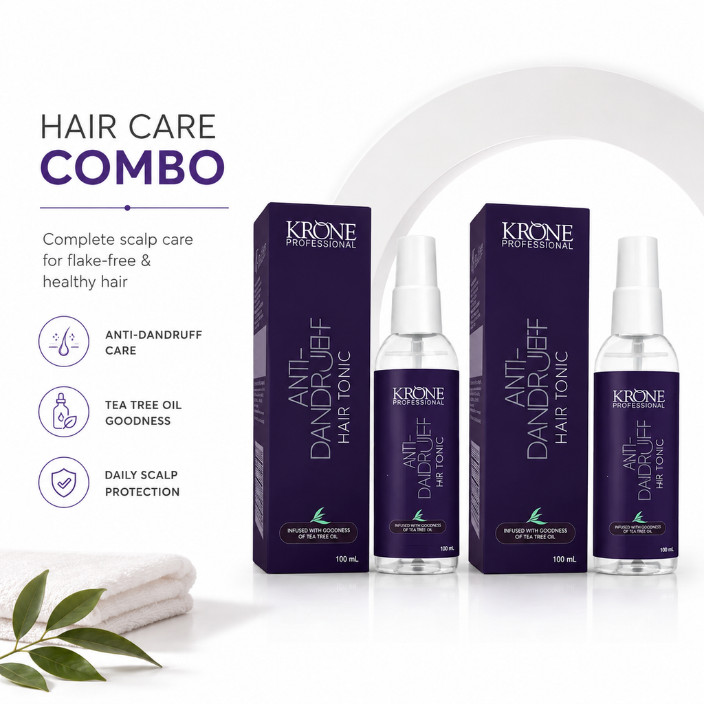 Krone Professional Anti Dandruff Hair Tonic Duo Pack With Tea Tree Oil For Flake-Free & Healthy Scalp 100ml Each