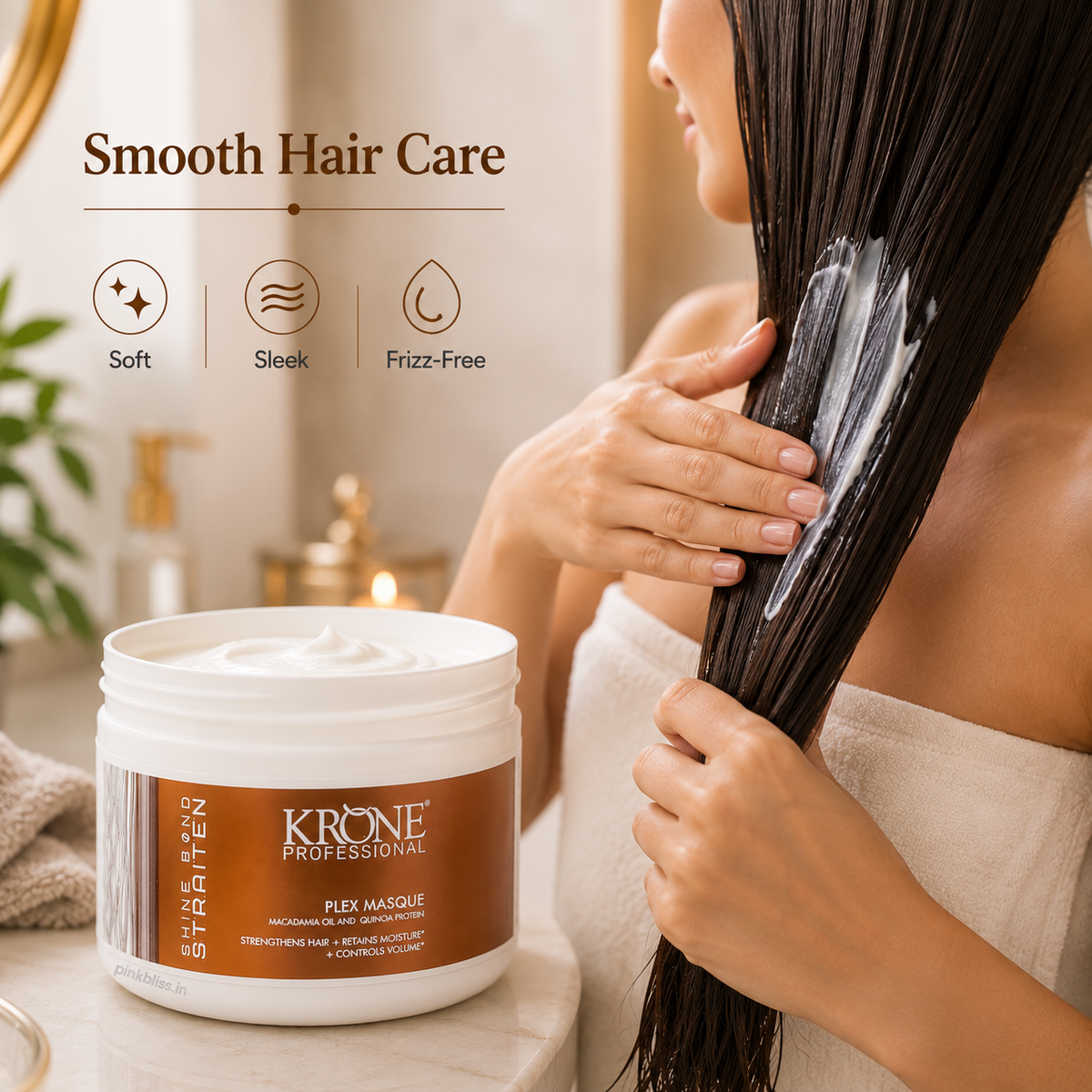 Krone Professional Shine Bond Straightening Plex Hair Masque For Damaged, Frizzy & Chemically Treated Hair 500ml