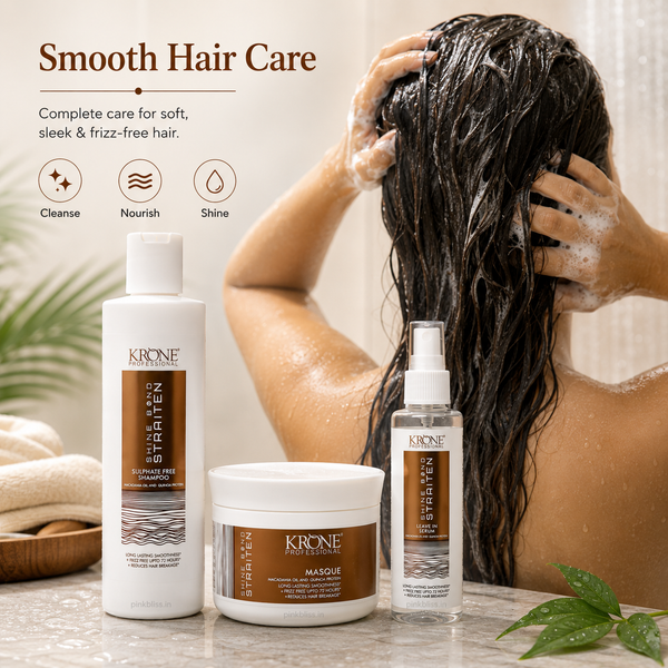 Krone Professional Shine Bond Sulphate-Free Hair Care Trio For Smooth, Straight & Frizz-Free Hair (Shampoo 250ml + Masque 200ml + Serum 100ml)