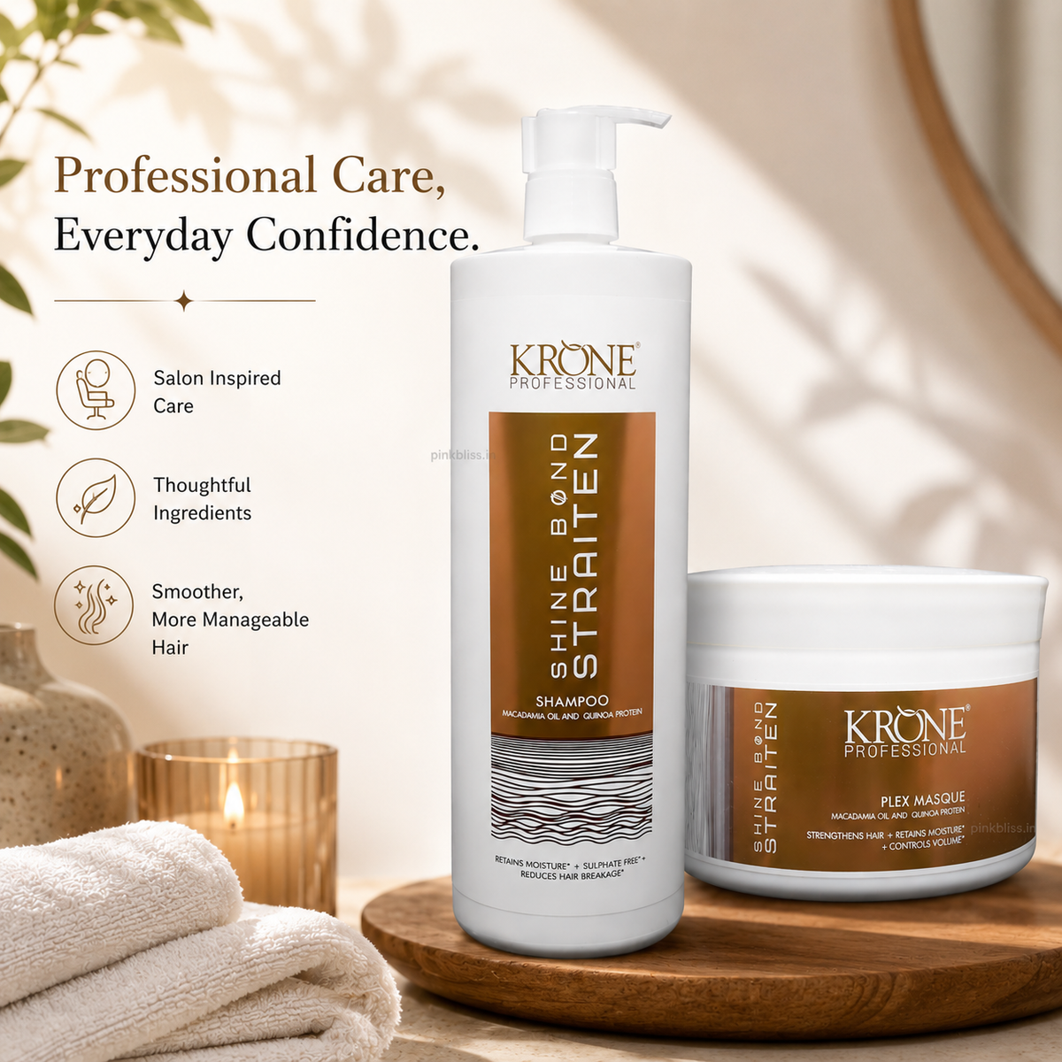 Krone Professional Shine Bond Sulphate-Free Shampoo & Hair Masque Combo For Smooth, Frizz-Free Hair (1000ml + 500ml)