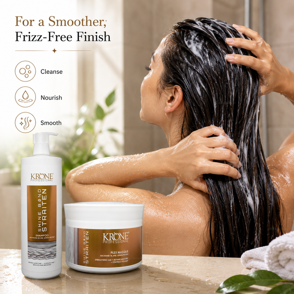 Krone Professional Shine Bond Sulphate-Free Shampoo & Hair Masque Combo For Smooth, Frizz-Free Hair (1000ml + 500ml)