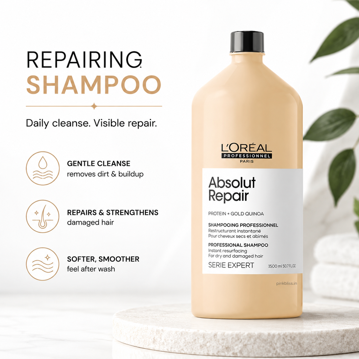 L'Oréal Professionnel Absolut Repair Shampoo 1.5L for Damaged Hair | Protein + Omega 9