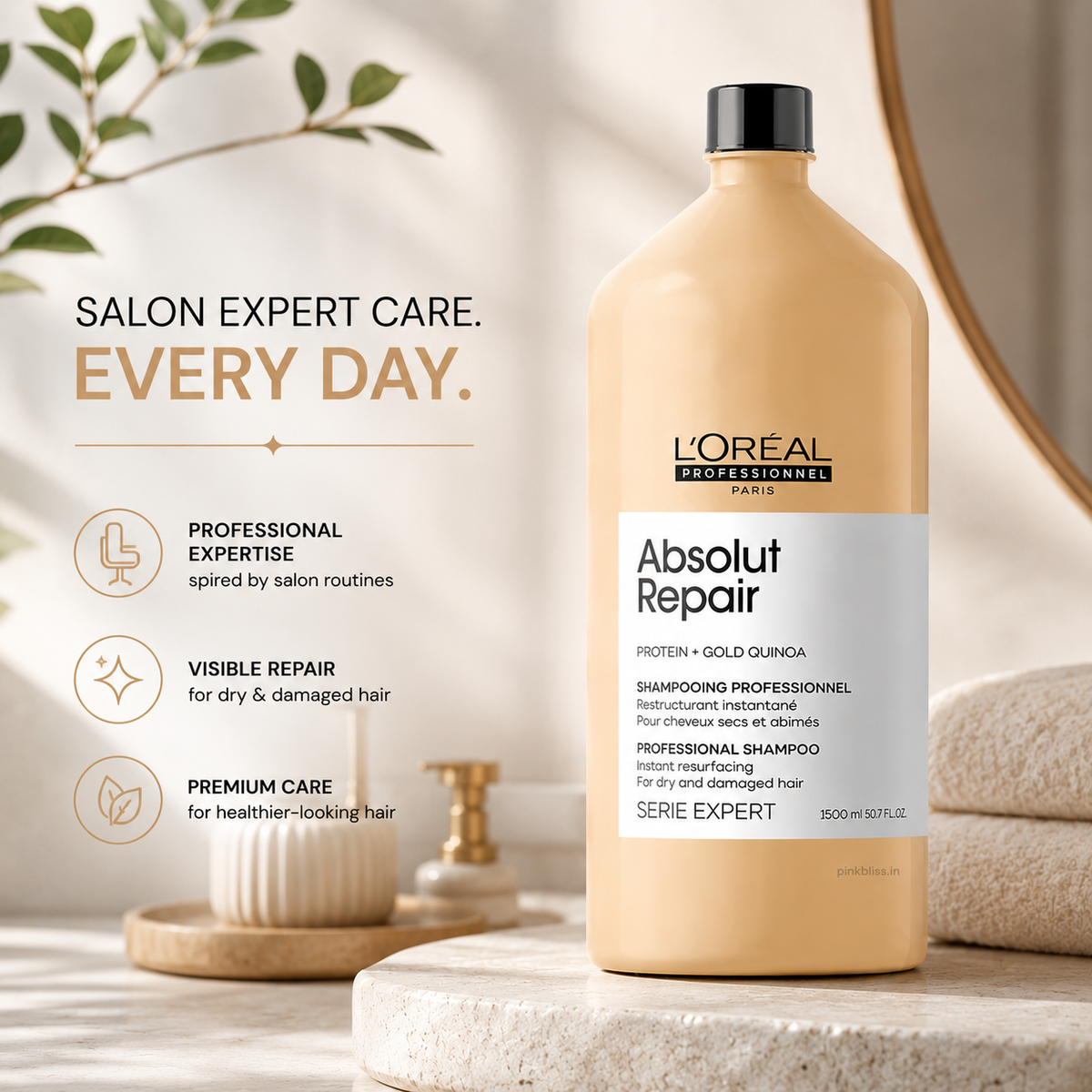 L'Oréal Professionnel Absolut Repair Shampoo 1.5L for Damaged Hair | Protein + Omega 9