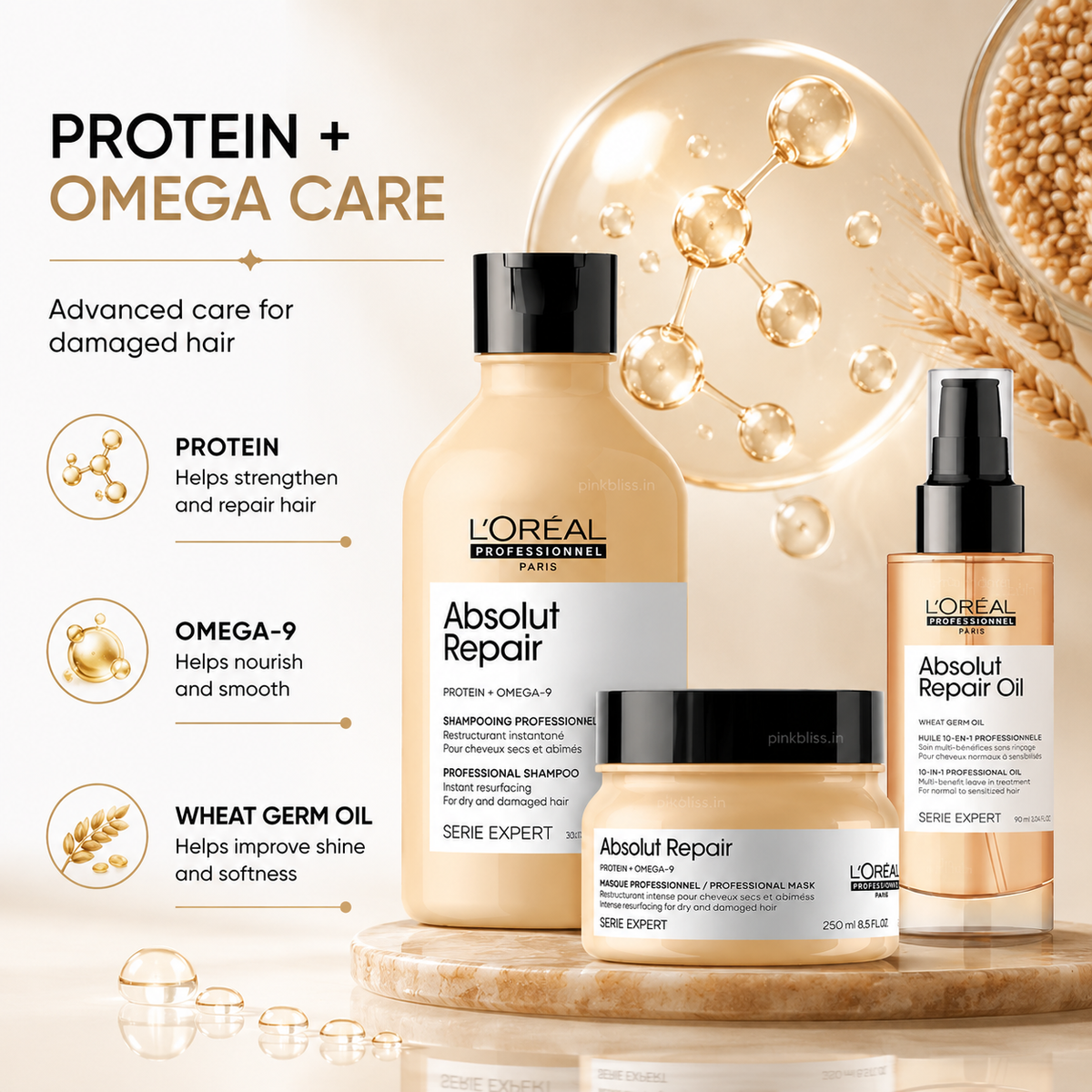 L'Oréal Professionnel Absolut Repair Shampoo, Hair Mask & Hair Serum Combo