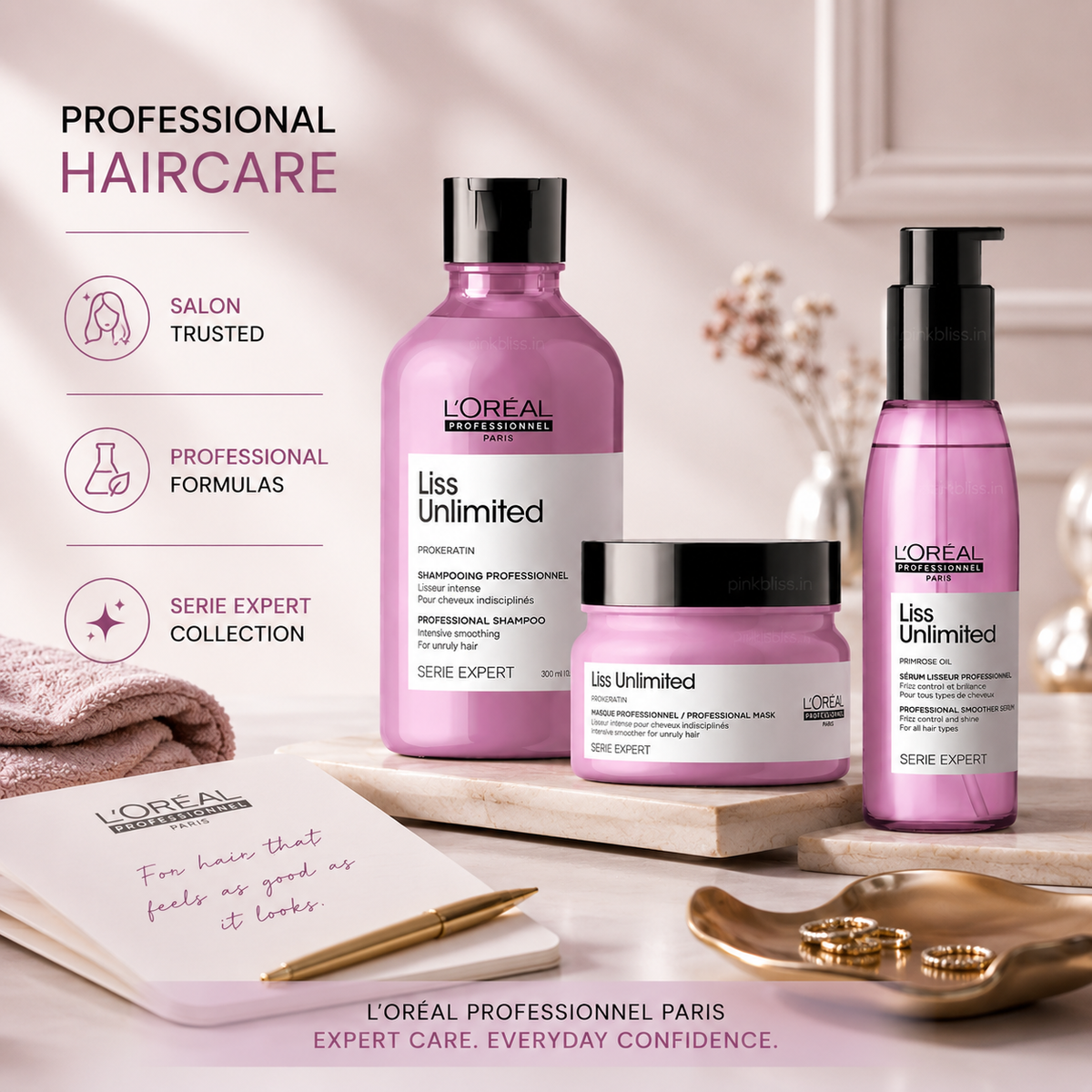 L'Oréal Professionnel Liss Unlimited Shampoo, Mask & Serum Combo (300ml + 250ml + 125ml)