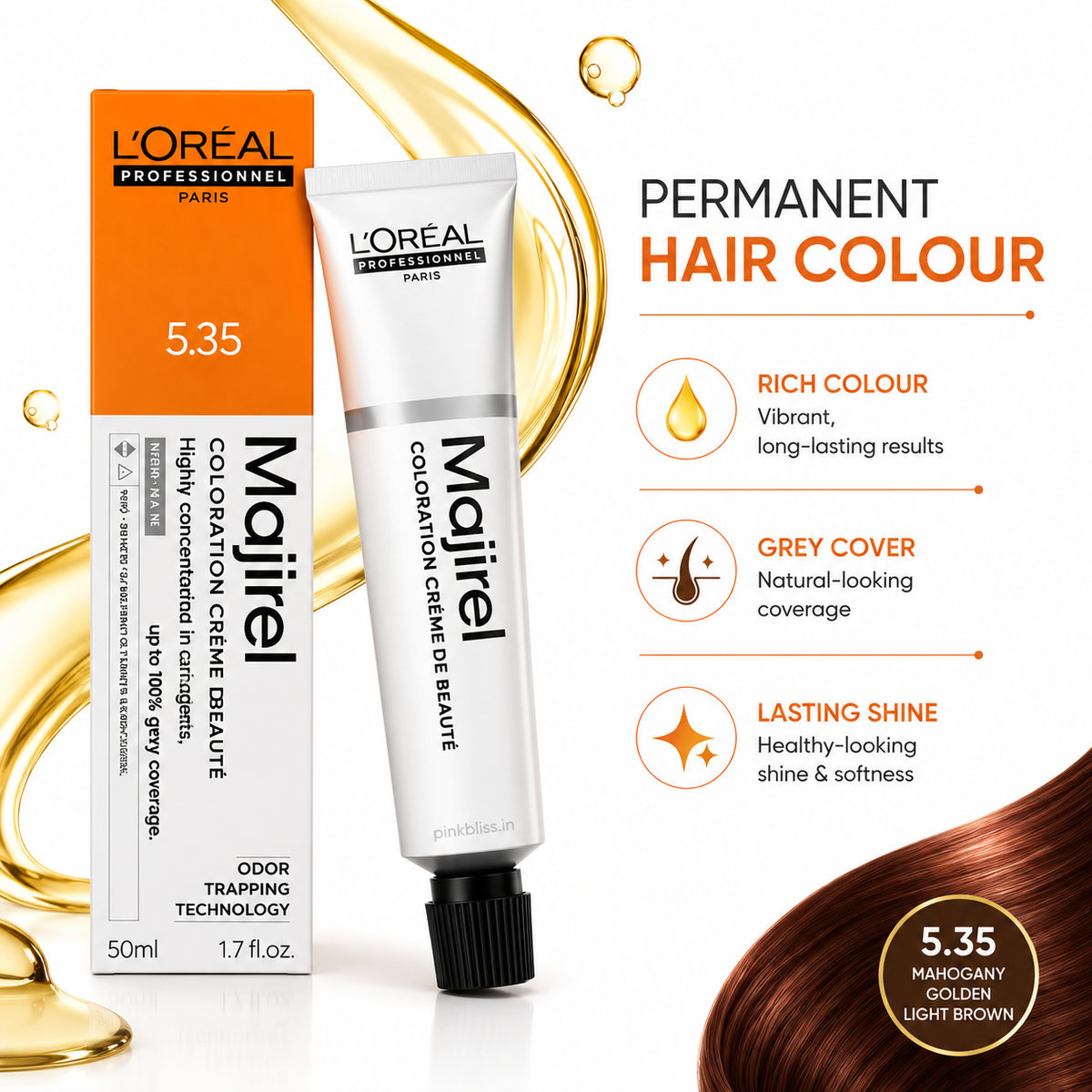 L'Oréal Professionnel Majirel 5.35 Mahogany Golden Light Brown Permanent Hair Colour 50ml
