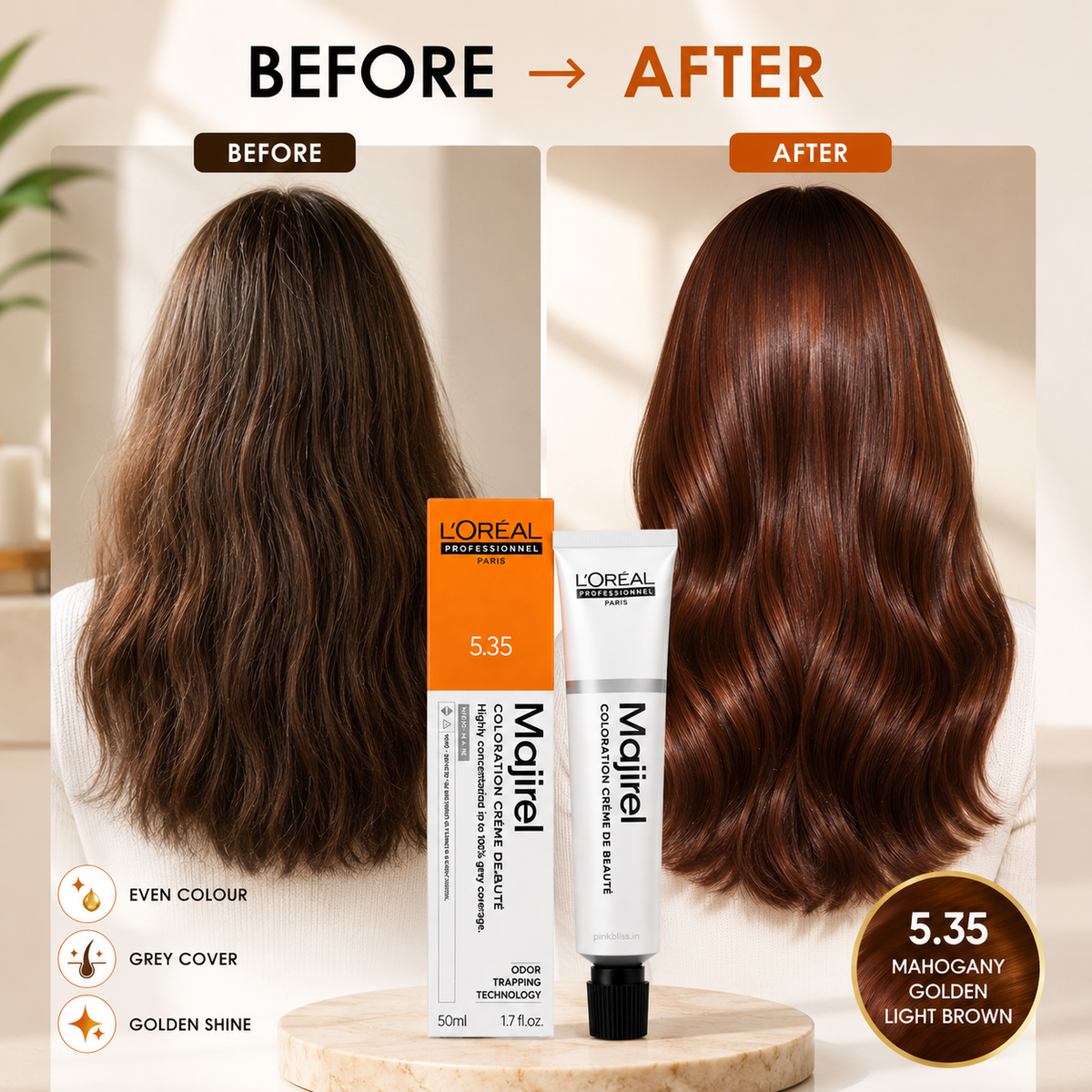 L'Oréal Professionnel Majirel 5.35 Mahogany Golden Light Brown Permanent Hair Colour 50ml