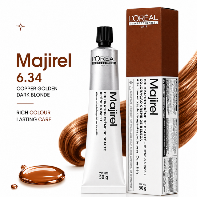 L'Oréal Professionnel Majirel 6.34 Copper Golden Dark Blonde Permanent Hair Colour 50g