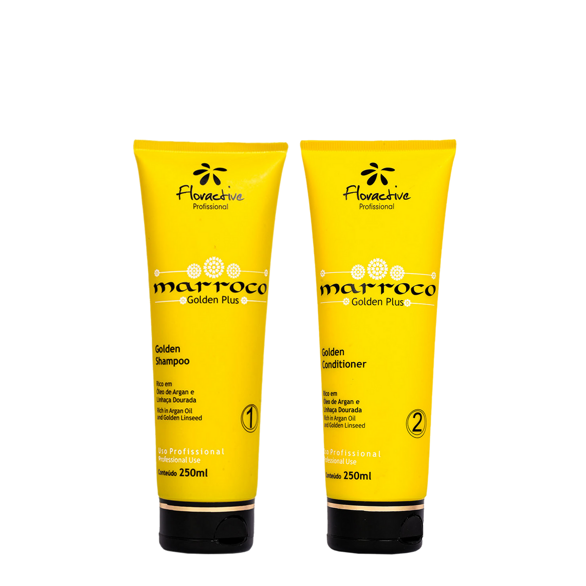 Floractive Profissional Marroco Golden Plus Shampoo & Conditioner Combo 250ml Each | Hydration & Repair Hair Care Duo