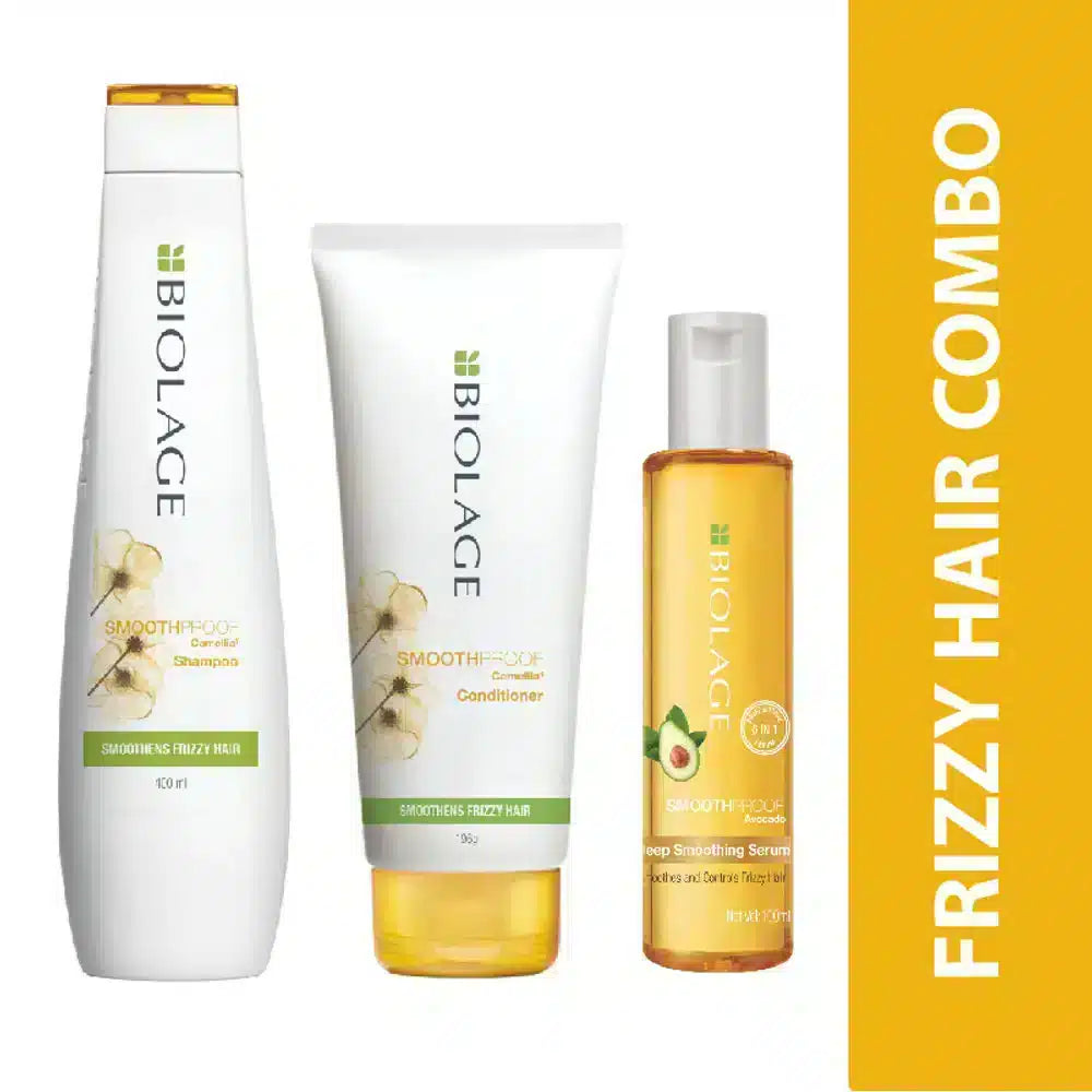 Biolage Smoothproof Shampoo Conditioner & Serum Trio for Frizz Control & Smooth Hair (400g+100ml+100ml)