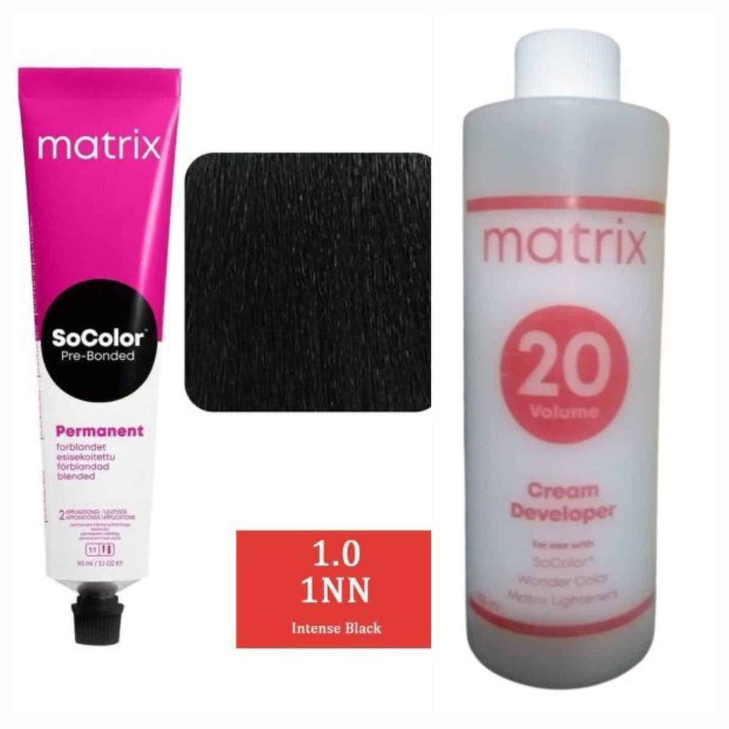 Matrix SoColor 1.0 1NN Intense Black Hair Color & 20 Vol Developer Combo