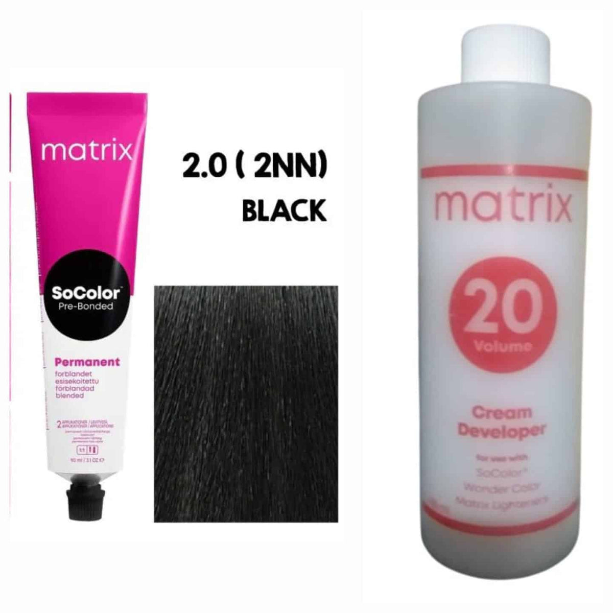 Matrix SoColor 2.0 2NN Black Hair Color & 20 Vol Developer Combo